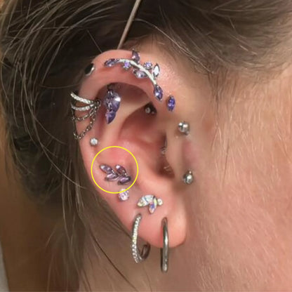 Titanium Quartus Purple Crystal Leaf Flat Back Stud