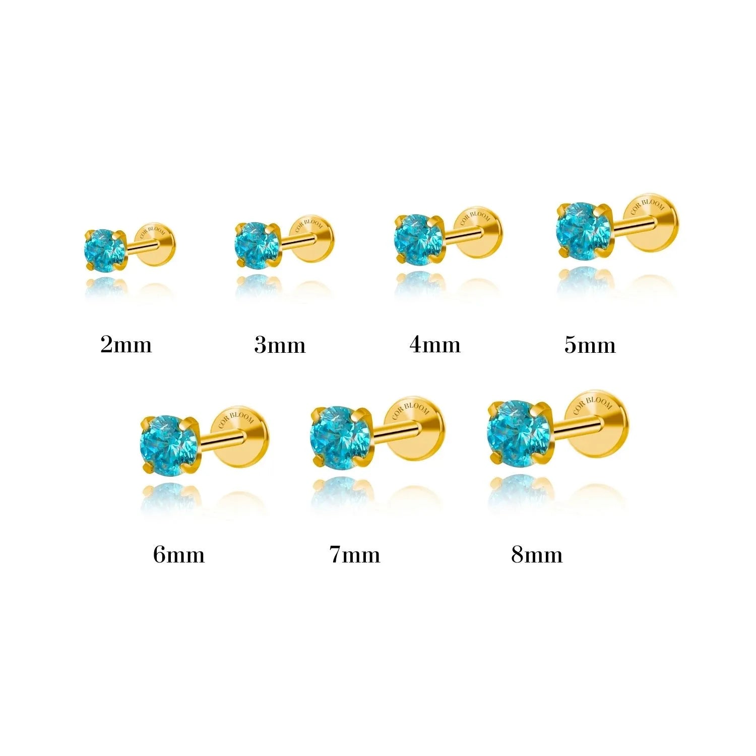 Titanium Multisize Aquamarine Stud (Push Pin)