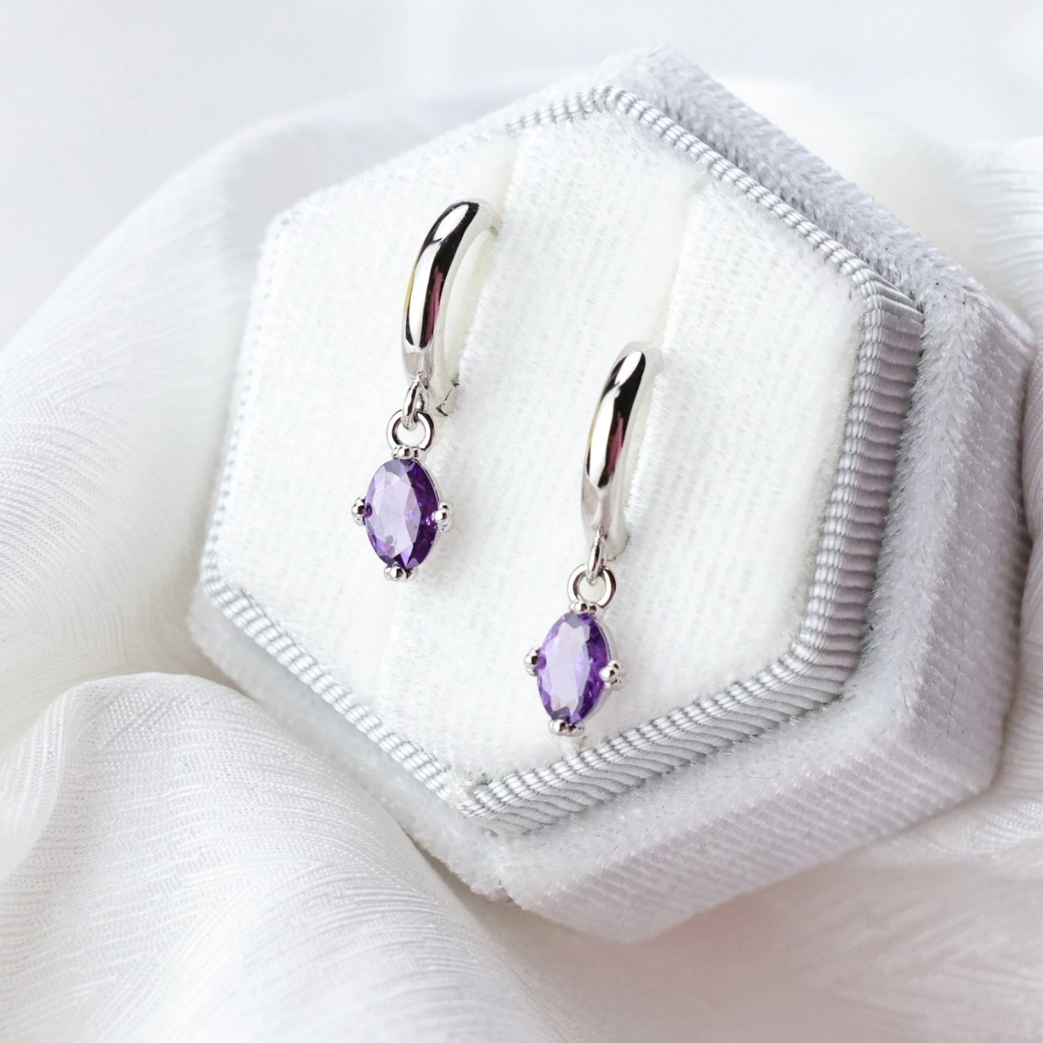 Aleia Amethyst Oval Stone Hoop Earrings