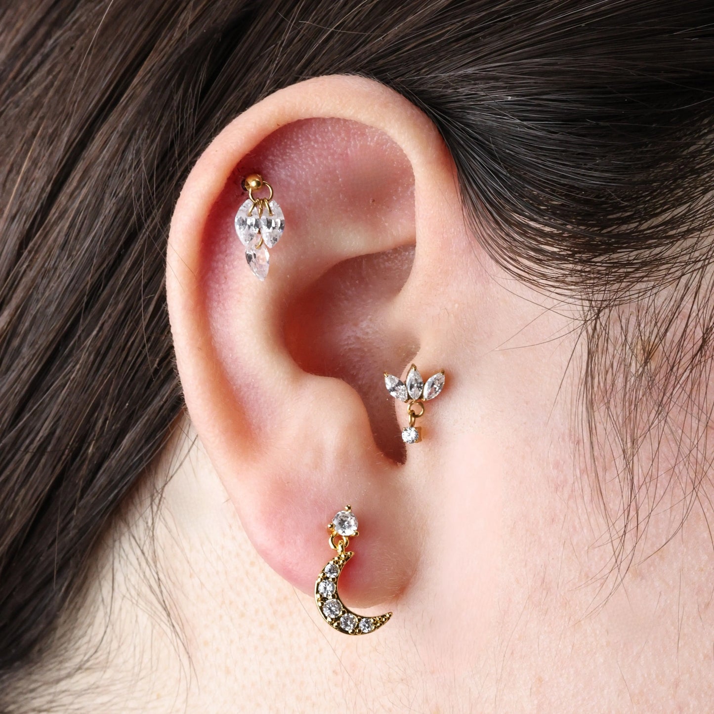 Titanium Floating Diamond Plume Flat Back Earring | Vertical Helix Stud