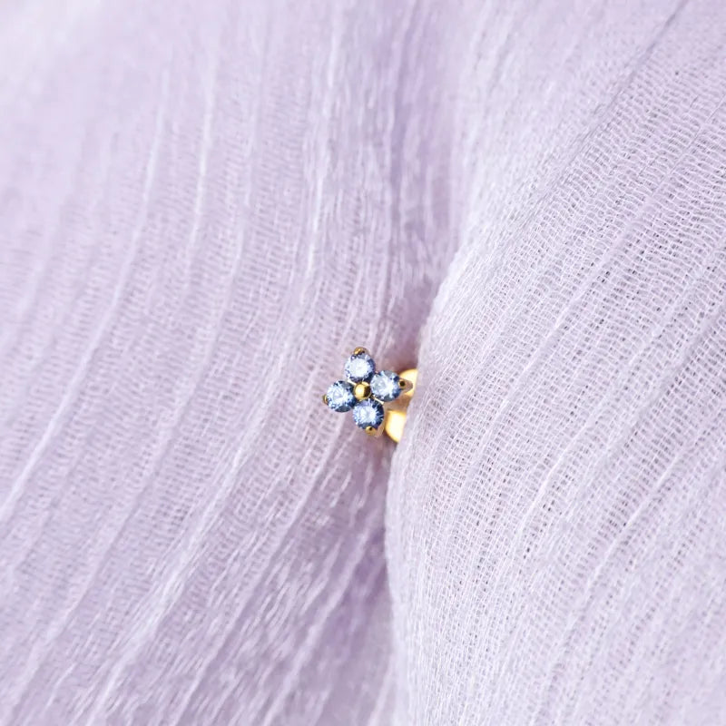 Titanium Aretha Small Tanzanite Four-Leaf Clover Stud