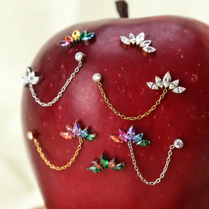 Titanium Aphrodite Rainbow Crown Double Piercing Flat-Back Studs