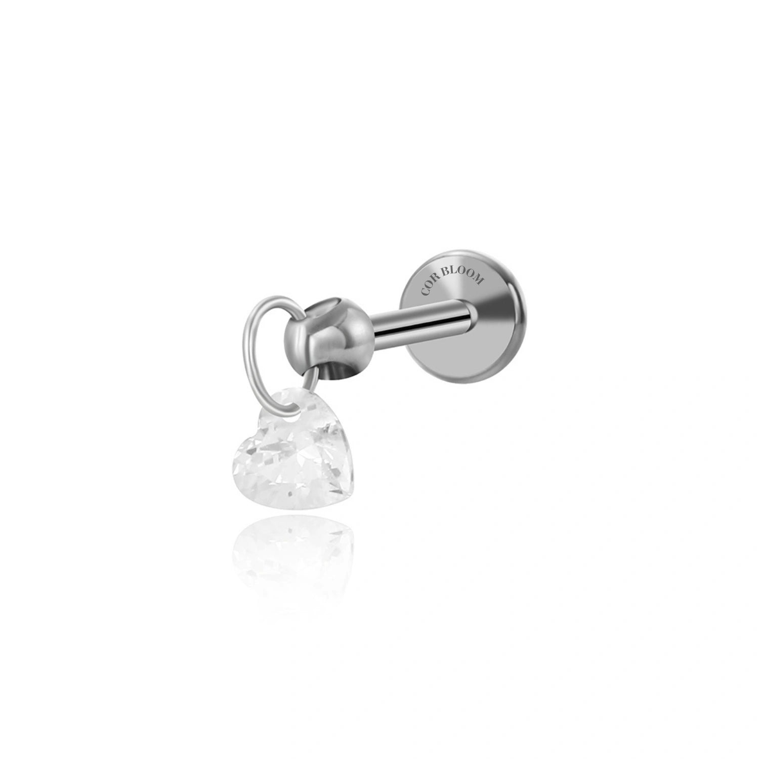 Titanium Floating Crystal Charm Flat Back Stud Earring