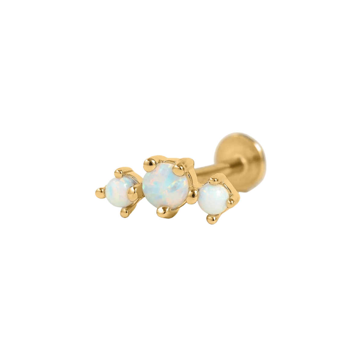 Curved Triple White Opal Prong Piercing Stud