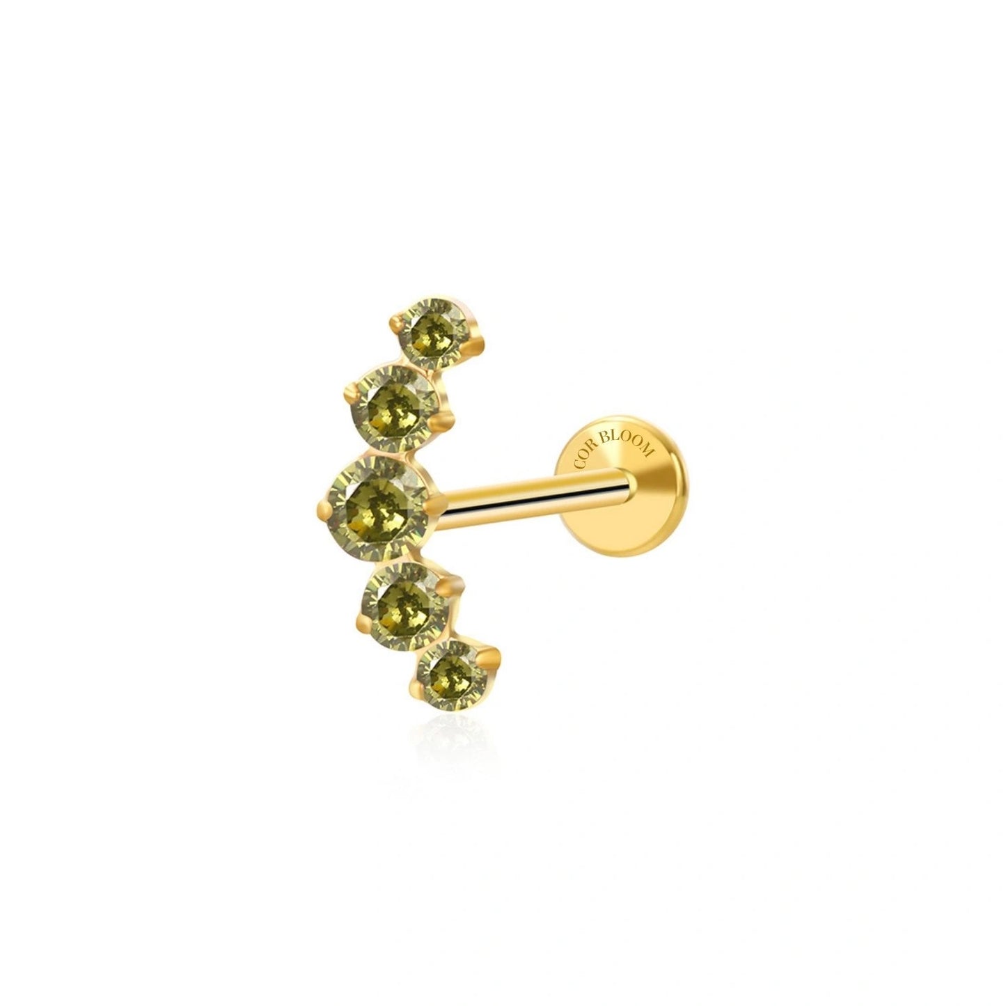 Titanium Five Peridot Gemstone Cluster Flat Back Stud