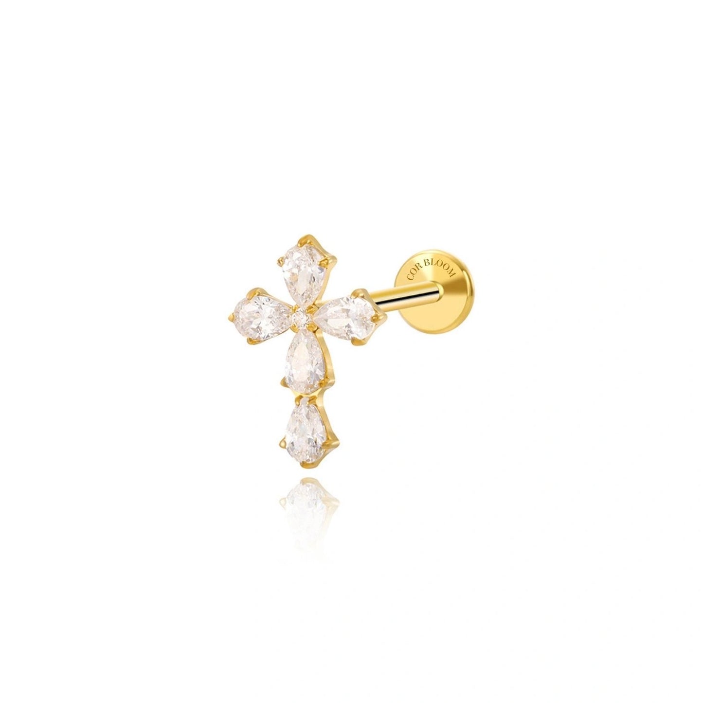 Titanium Luxe Diamond Cross Flat Back Stud