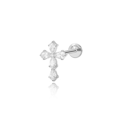 Titanium Luxe Diamond Cross Flat Back Stud