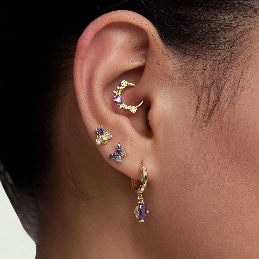 Titanium Zoe Amethyst Butterfly Flat Back Stud