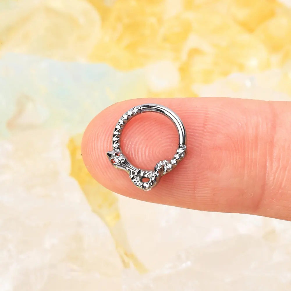 Titanium Beatrix Red Garnet Eye Serpent Septum Clicker & Daith Hoop