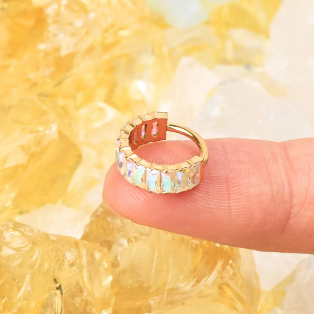 Titanium Northern Lights Gemstone Sugar Clicker | AB Conch Hoop