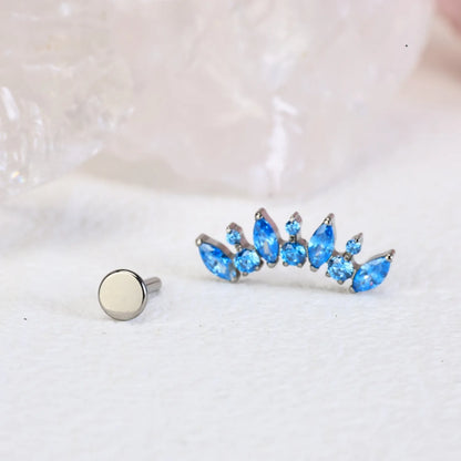 Titanium Eliora Aquamarine Crown Flat Back Stud