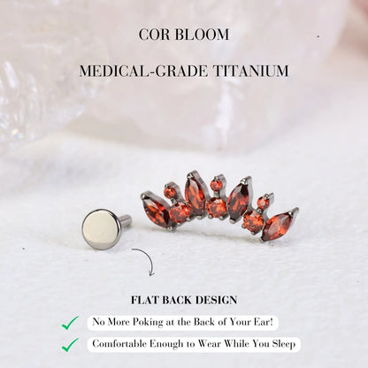 Titanium Eliora Red Garnet Crown Flat Back Stud