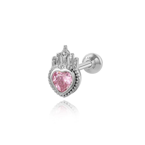 Pink Fiery Heart Screw Back Stud Earring