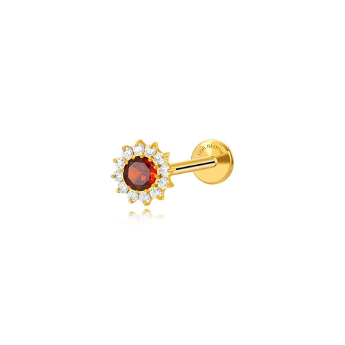 Titanium Red Garnet Sunflower Flat Back Stud