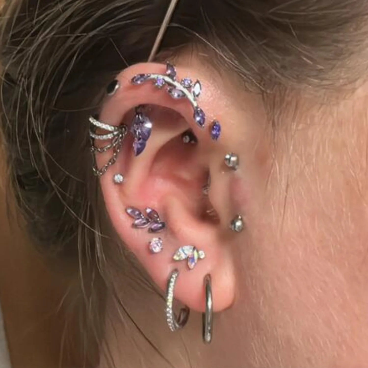 Titanium Elynn Purple Amethyst Marquise Flat Back