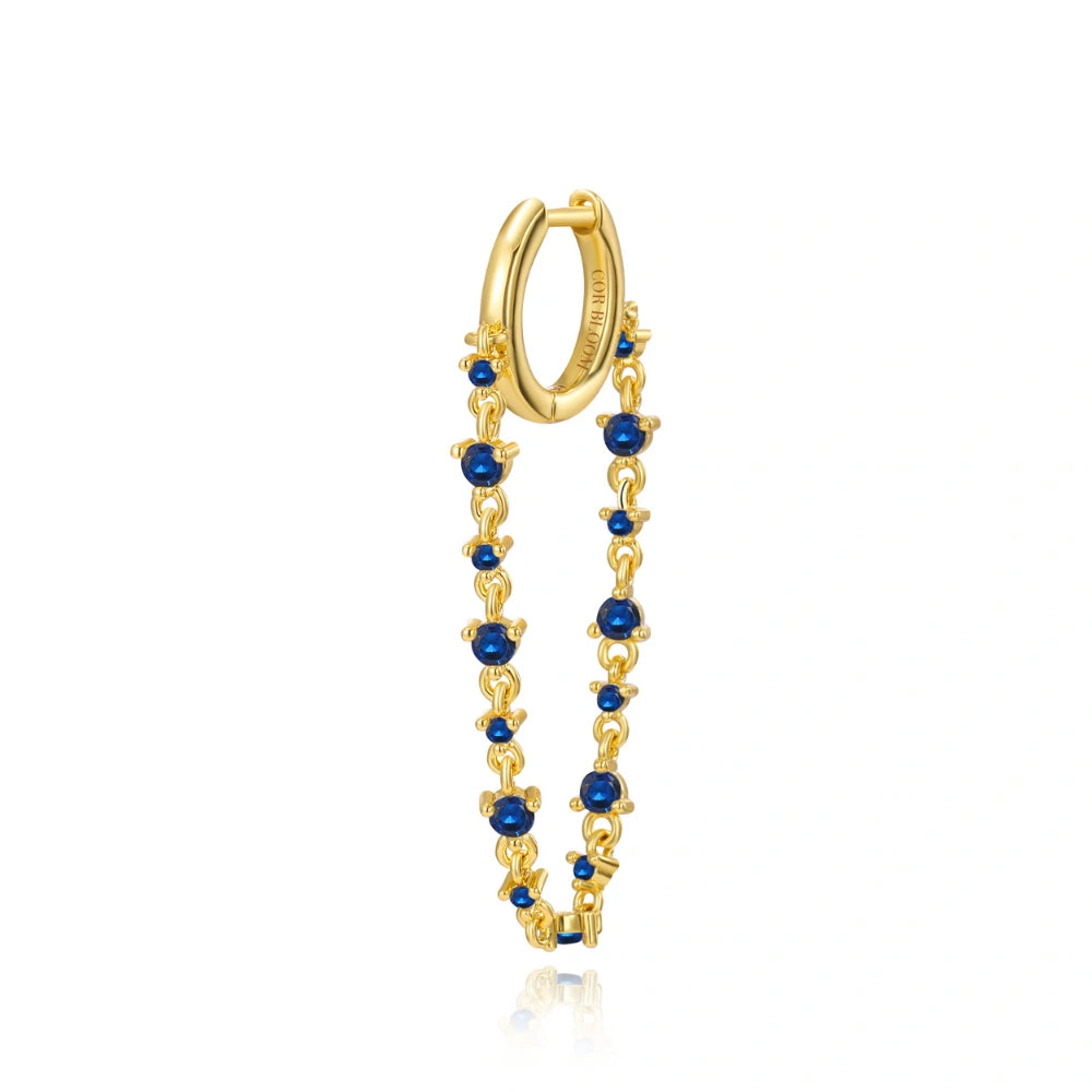 Livia Blue Sapphire Dangling Chain Hoop Earring