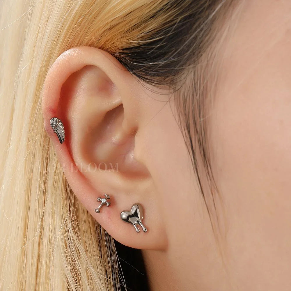 Titanium Angel Wing Piercing Stud Earring 16G