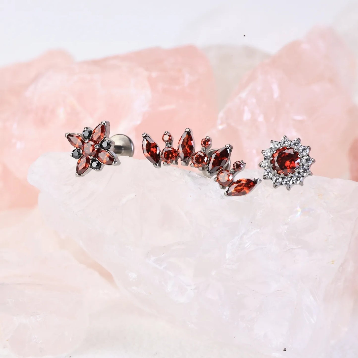 Titanium Eliora Red Garnet Crown Flat Back Stud