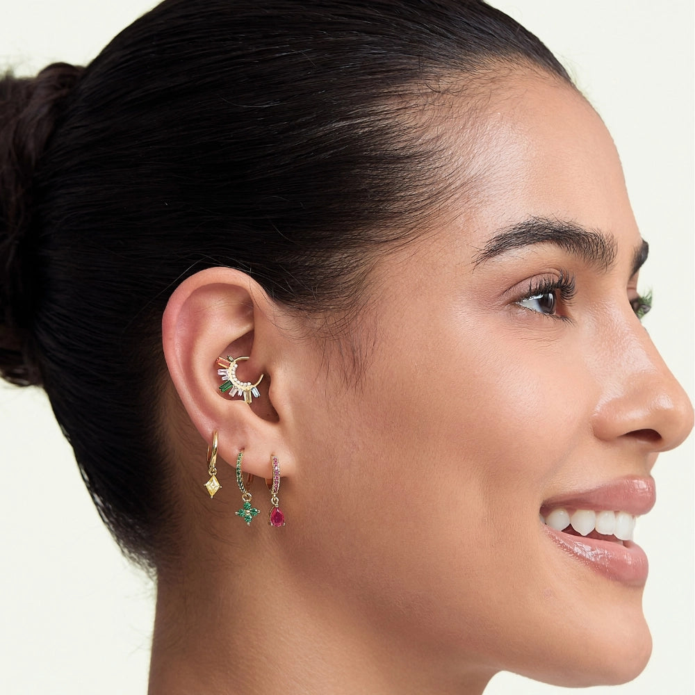 Avra Green Emerald Iridescent Four-Leaf Clover Hoop Earrings