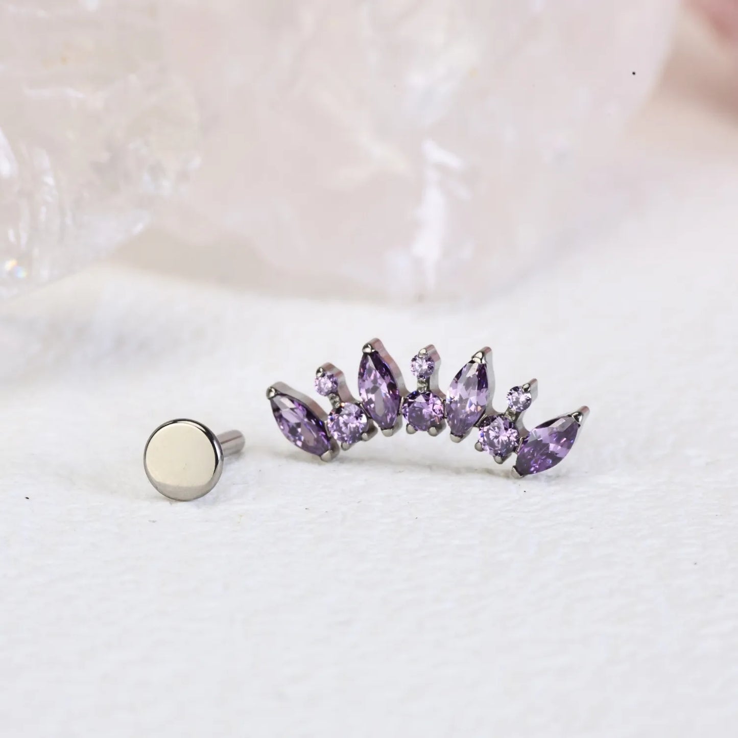 Titanium Eliora Amethyst Crown Flat Back Stud