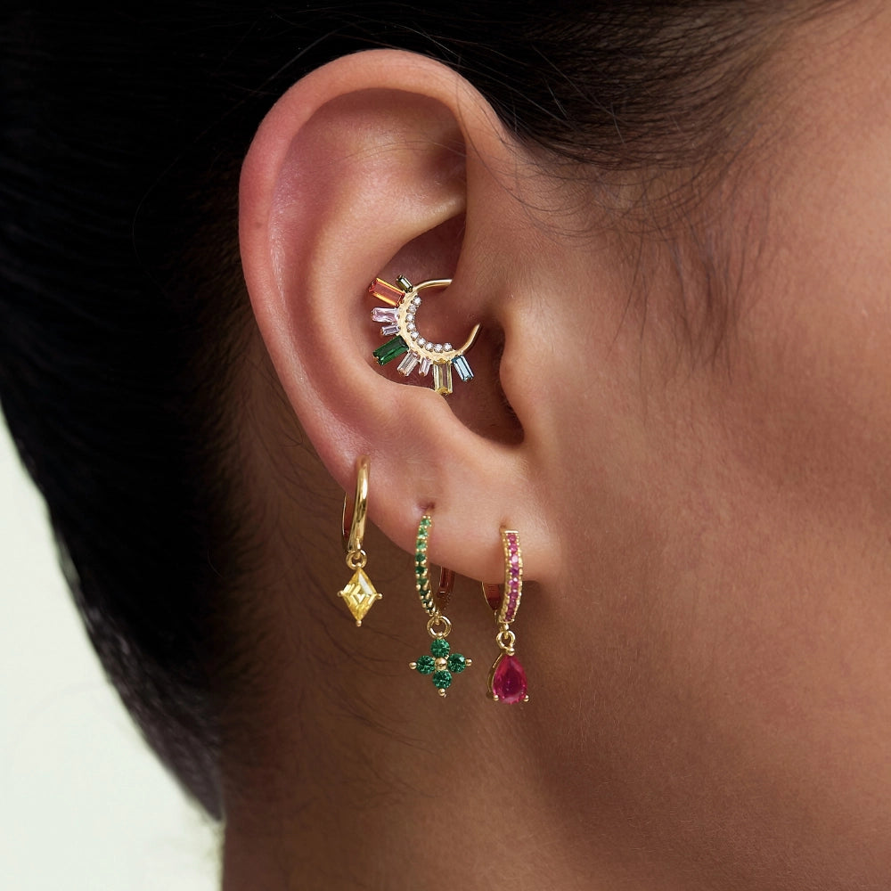 Avra Green Emerald Iridescent Four-Leaf Clover Hoop Earrings