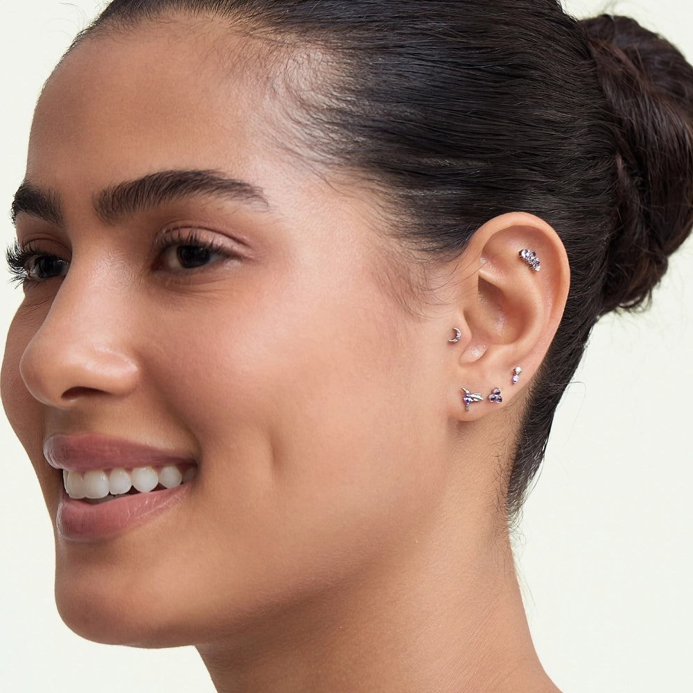 Titanium Amyra Super Mini Moon Stud - Amethyst