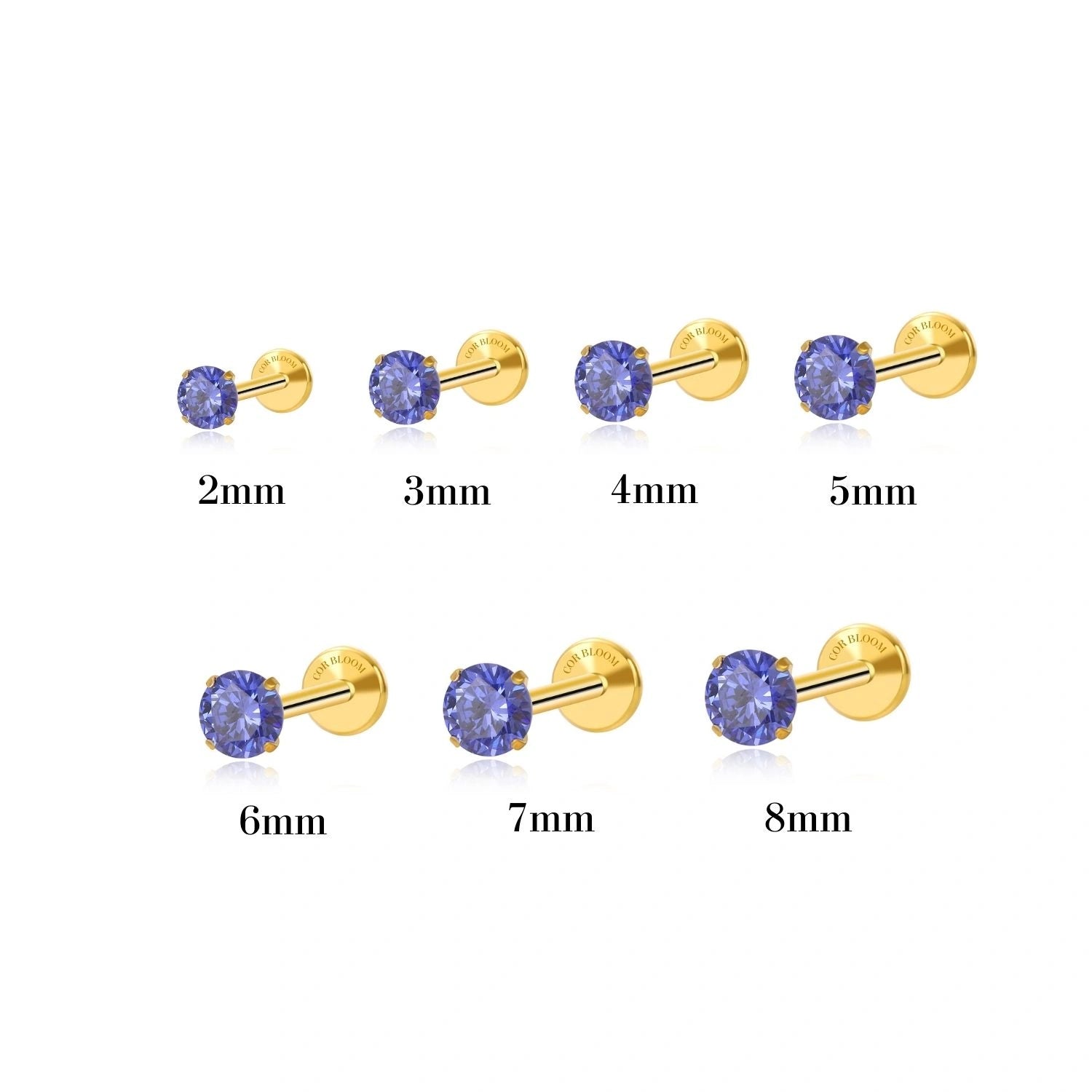 Titanium Multisize Tanzanite Stone Stud (Push Pin)
