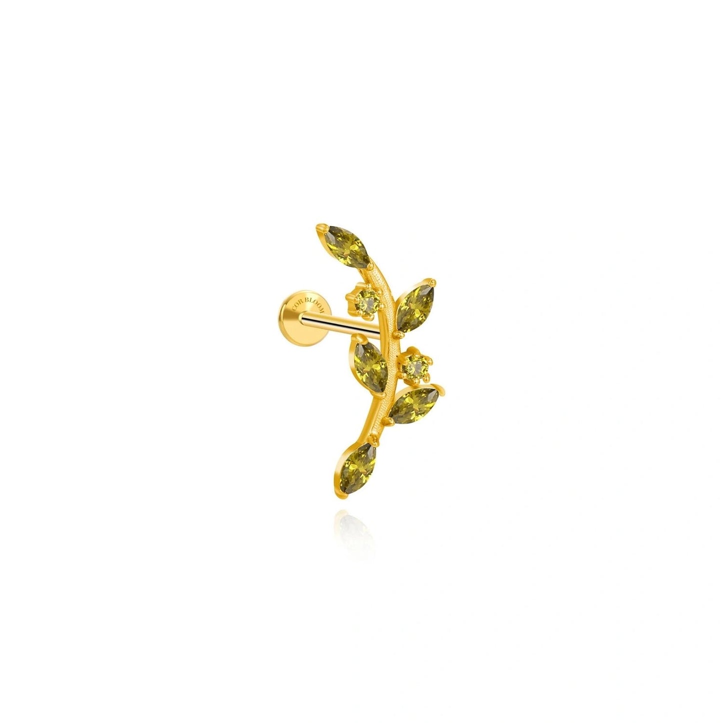 Dainty Peridot Leaf Climbing Piercing Stud