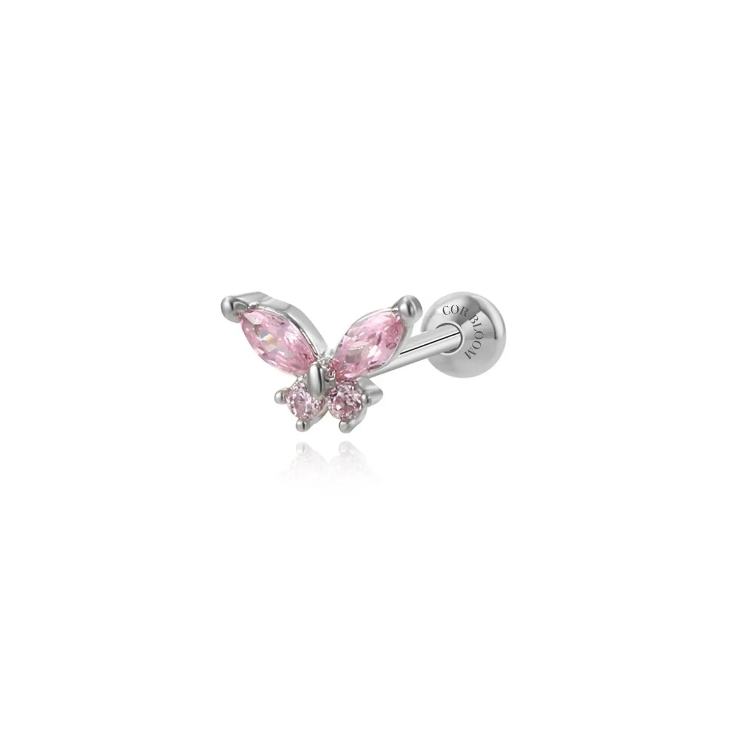 Small Pink Butterfly Screw Back Stud Earring