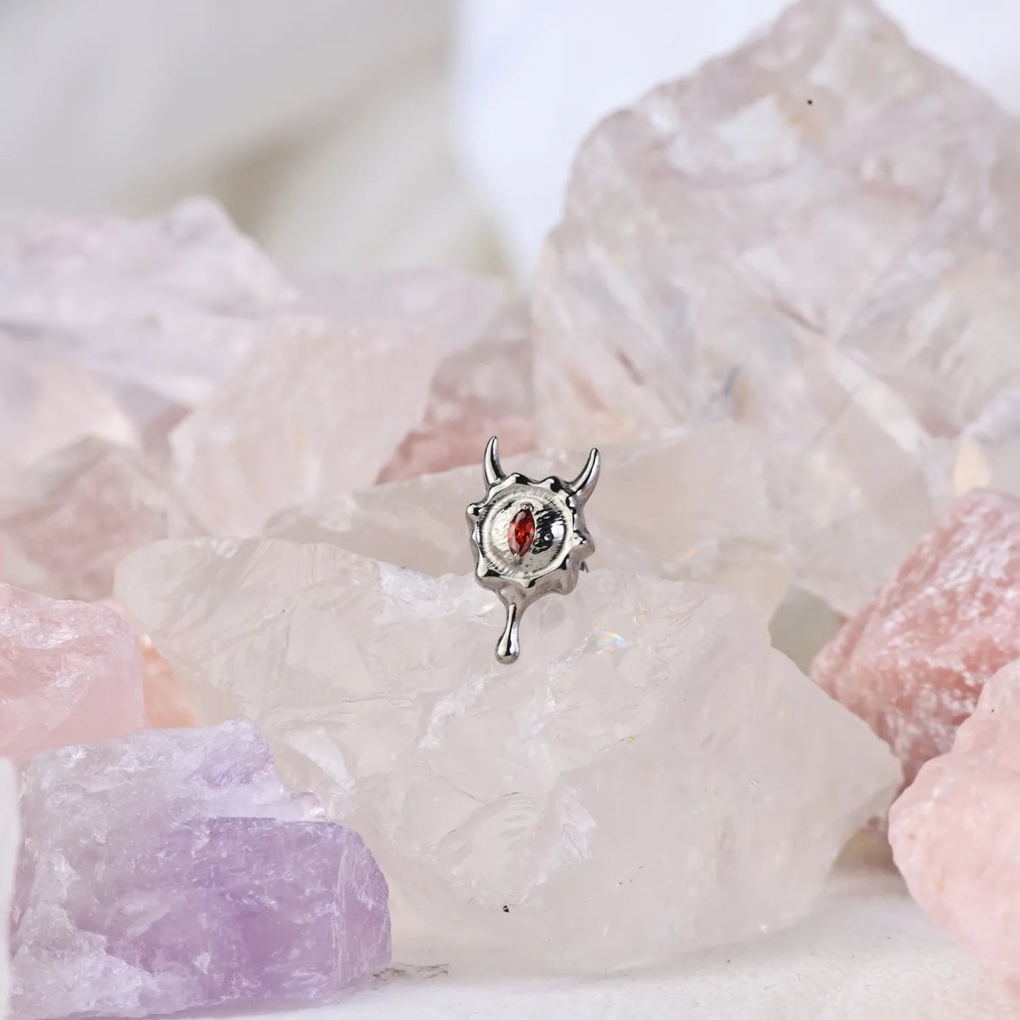 Solid Titanium Red Eye Little Devil Piercing Stud