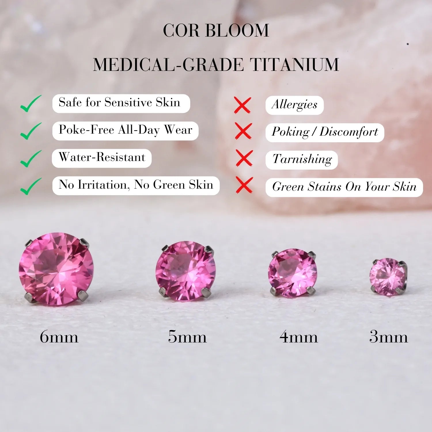 Titanium Multisize Ruby Stud (Push Pin)