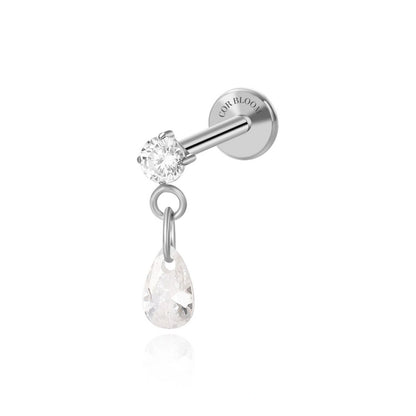 Titanium Dangling Waterdrop Diamond Flat Back Stud