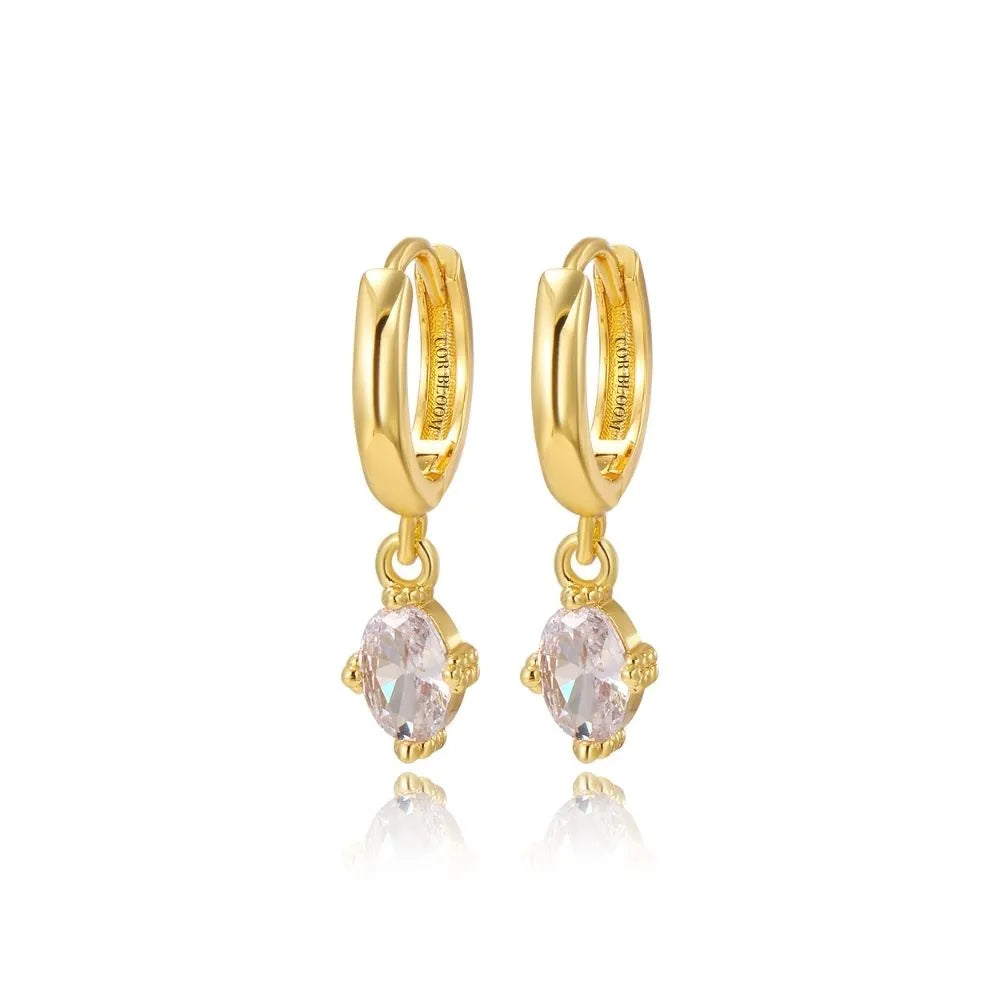 Aleia White Crystal Oval Hoop Earrings