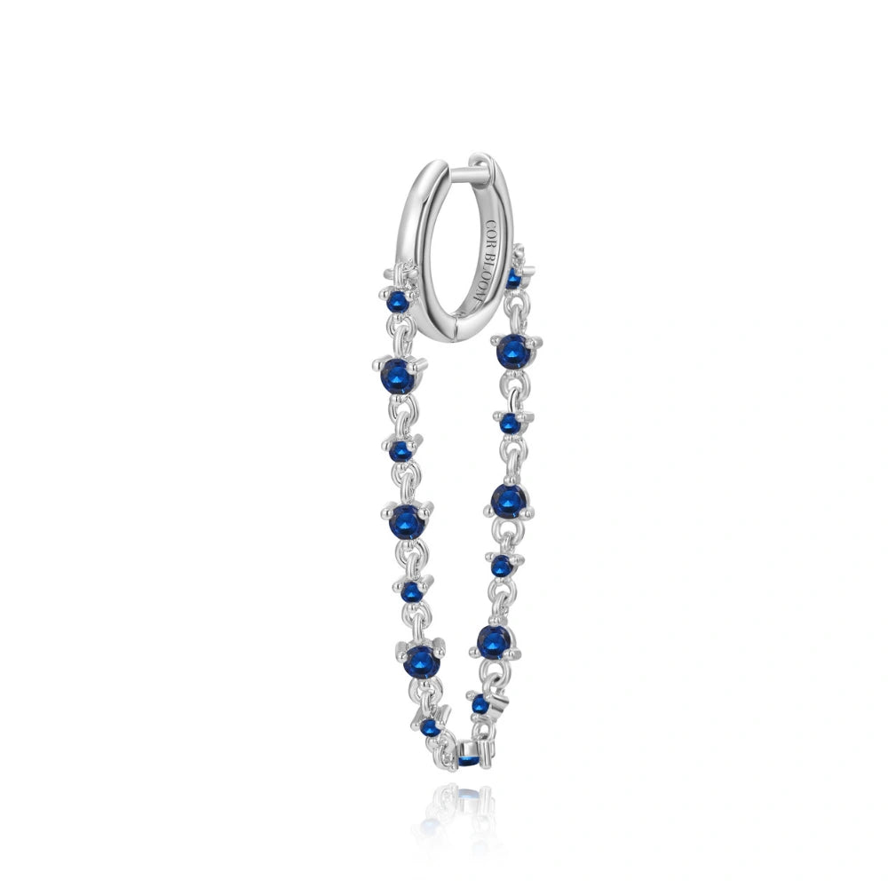 Livia Blue Sapphire Dangling Chain Hoop Earring