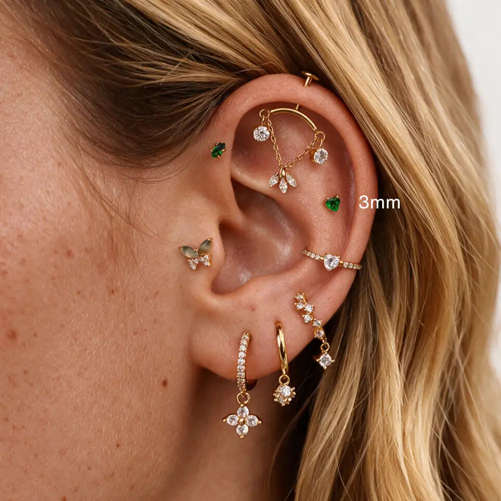 Titanium Small Green Emerald Marquise Flat Back Stud