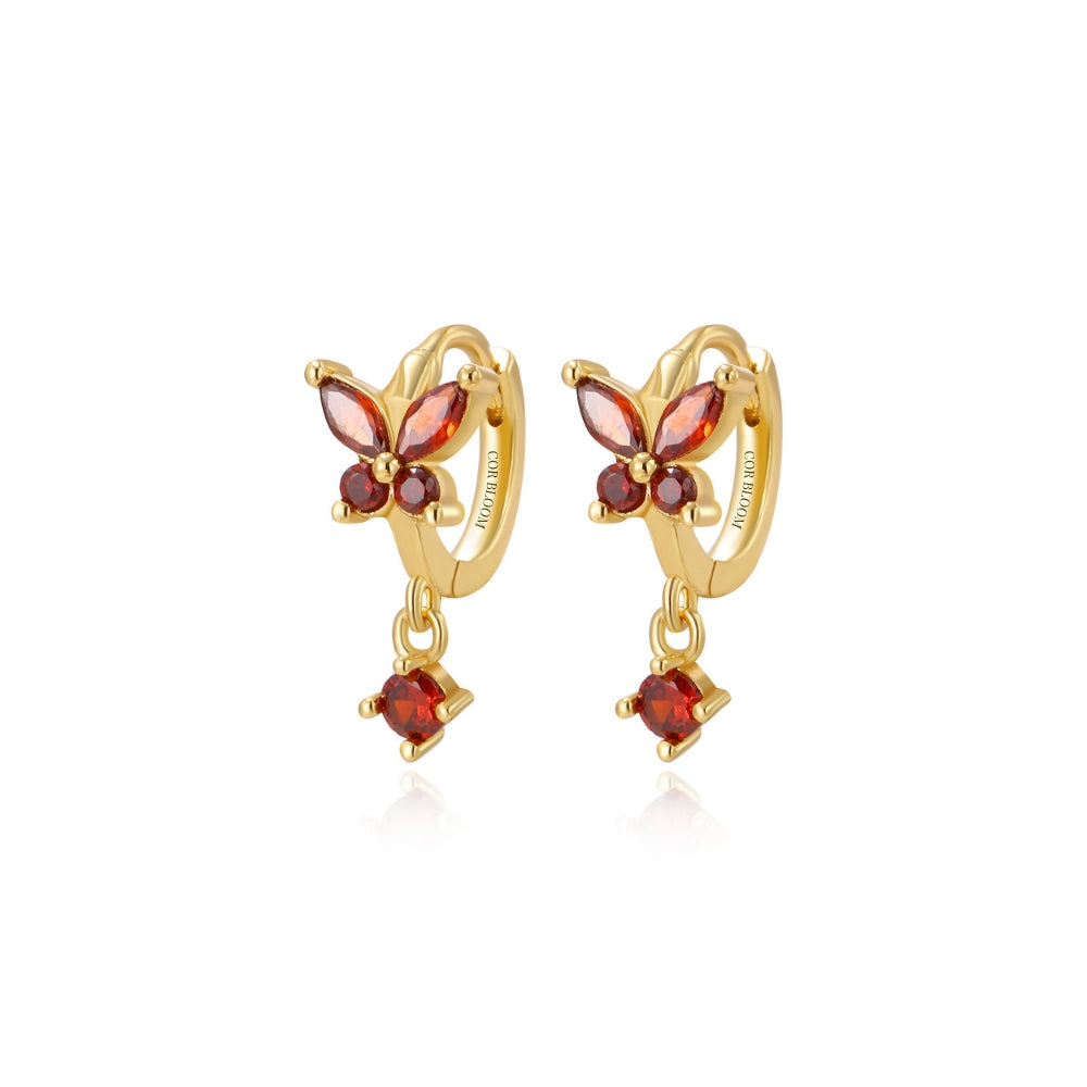 Nefeli Red Garnet Butterfly Huggie Earrings