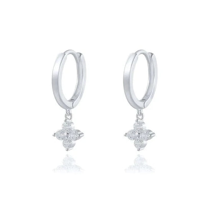 White Crystal Four-Clover Hoop Earrings