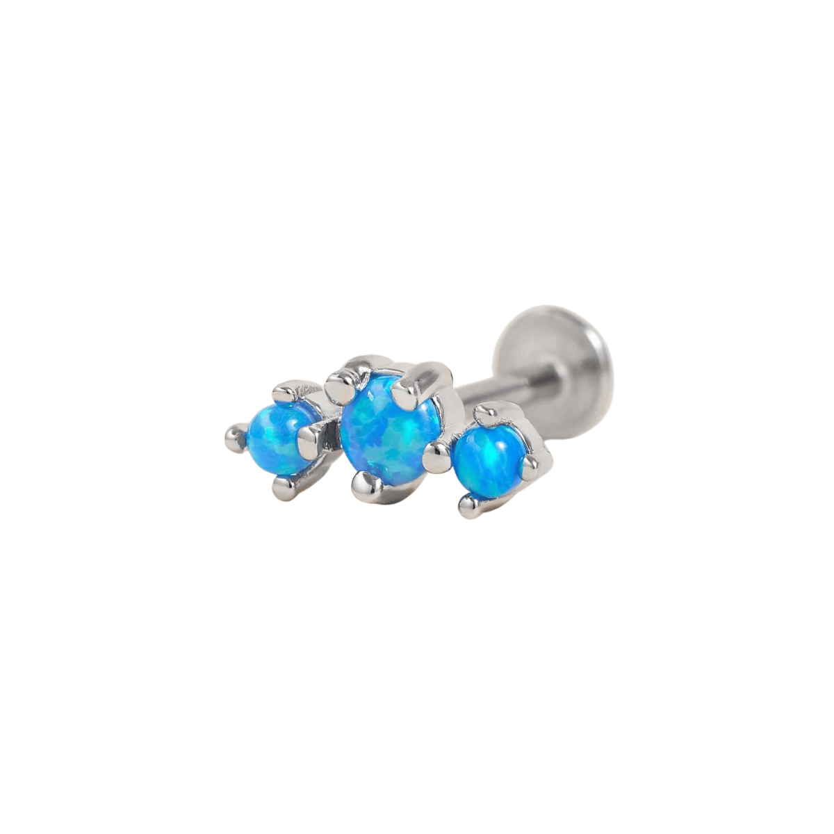 CURVED TRIPLE BLUE OPAL PRONG PIERCING STUD (18G)