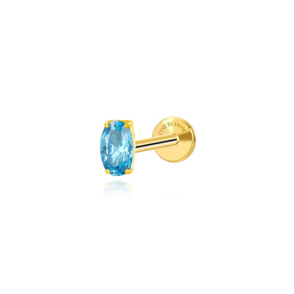 Titanium Oval Aquamarine Gemstone Flat Back Stud