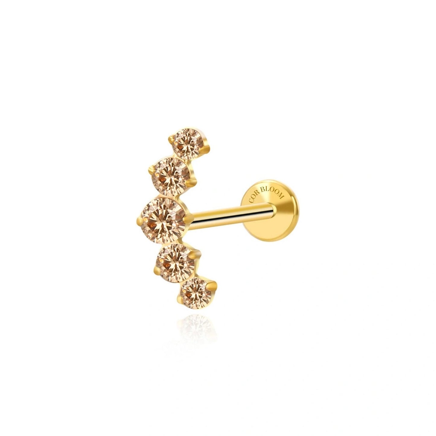 Titanium Golden Champagne Five Gemstone Cluster Flat Back Stud