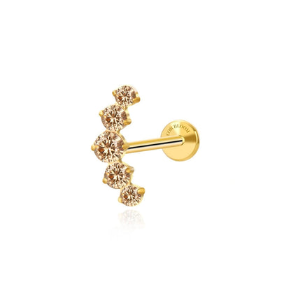 Titanium Golden Champagne Five Gemstone Cluster Flat Back Stud