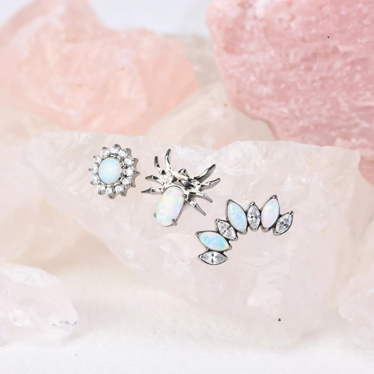 Titanium White Opal Flower Stud