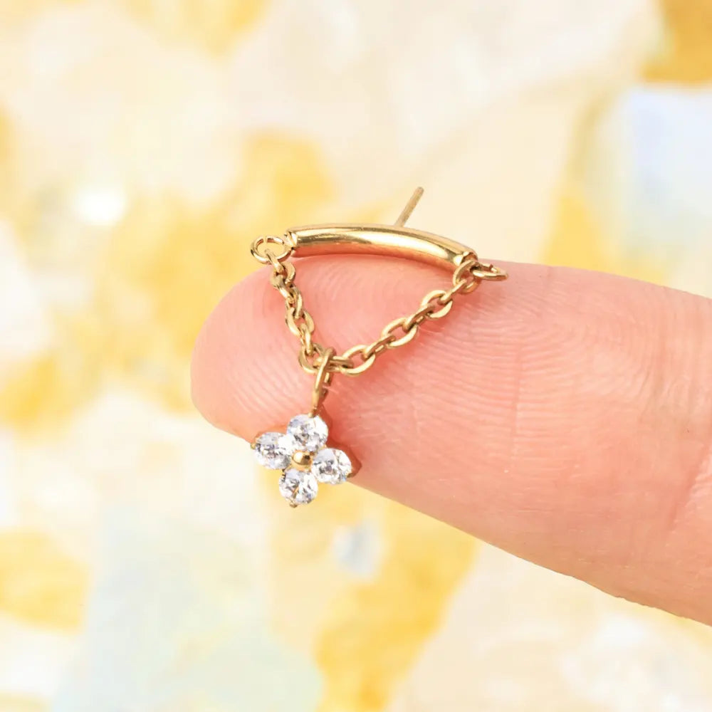 Titanium Amiria Four Leaf Clover Dangle Stud - Vertical Helix & Hidden Rook