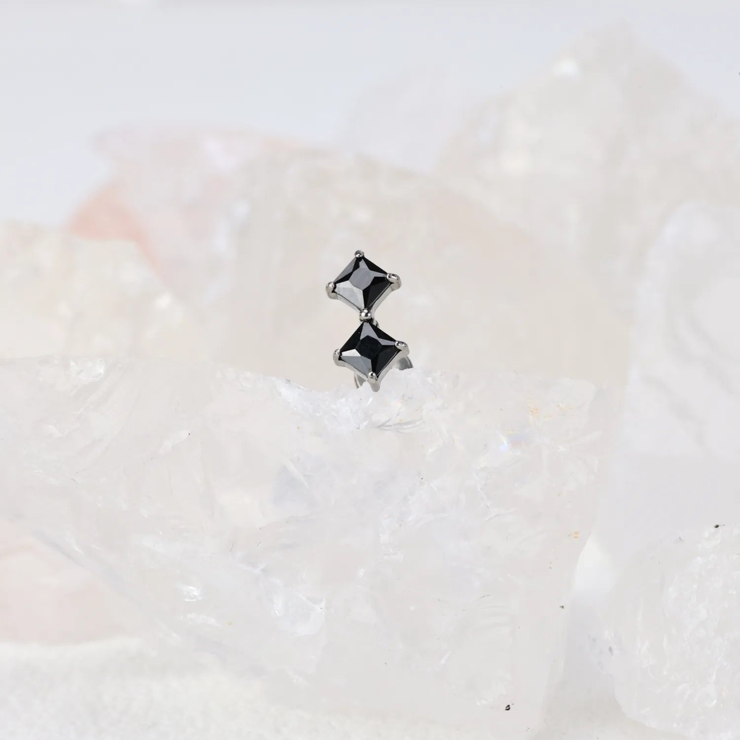Titanium Vada Duo Square Flat Back Stud - Black Spinel