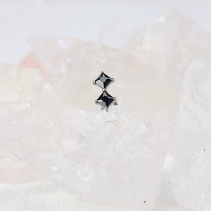 Titanium Duo Square Black Gemstone Flat Back Stud