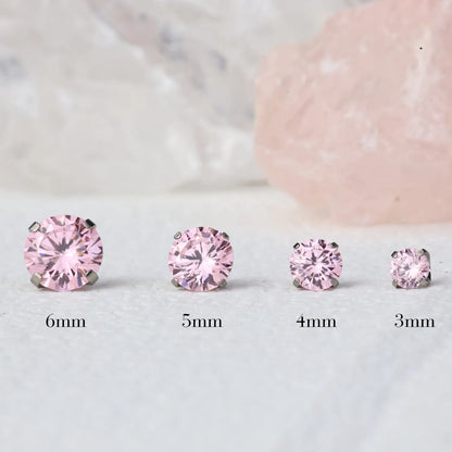 Titanium Multisize Pink Tourmaline Piercing Stud