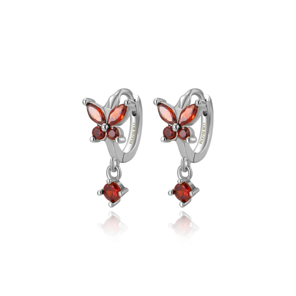 Nefeli Red Garnet Butterfly Huggie Earrings