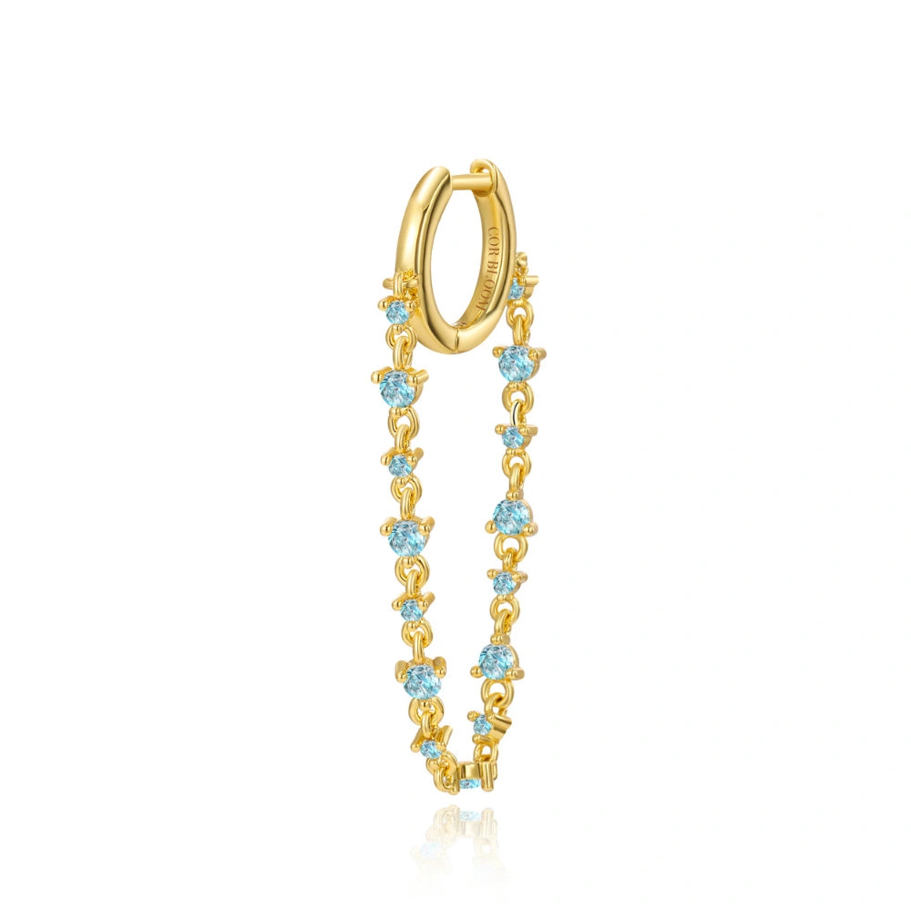 Livia Lighit Aquamarine Dangling Chain Hoop Earring