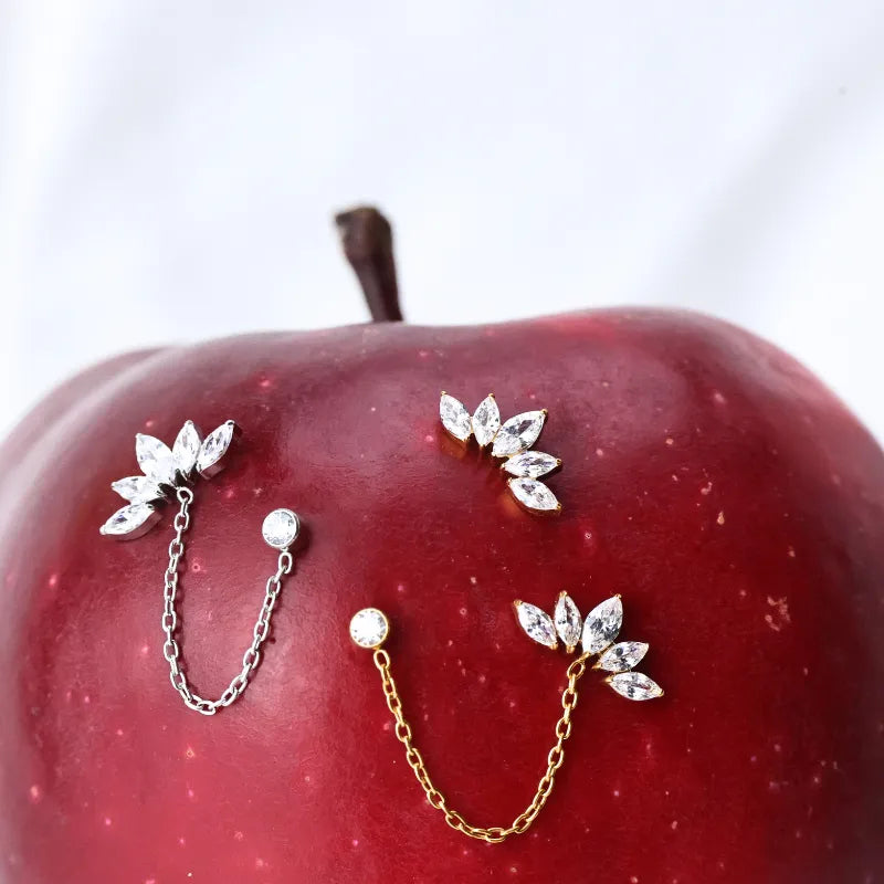 Titanium Aphrodite Diamond Crown Double Piercing Flat-Back Studs