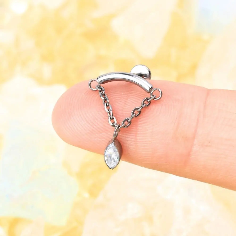 Titanium Ruth Marquise Dangle Stud - Vertical Helix & Hidden Rook